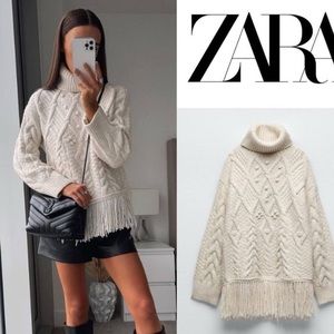 ZARA knit bobble fringe turtleneck sweater size small